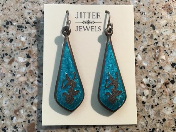 Earring repurposed vintage Siam blue enamel picture