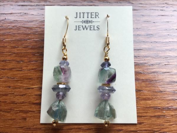 Earring of Tanzanite, Fluorite, Emerald, Amethyst, and Iolite