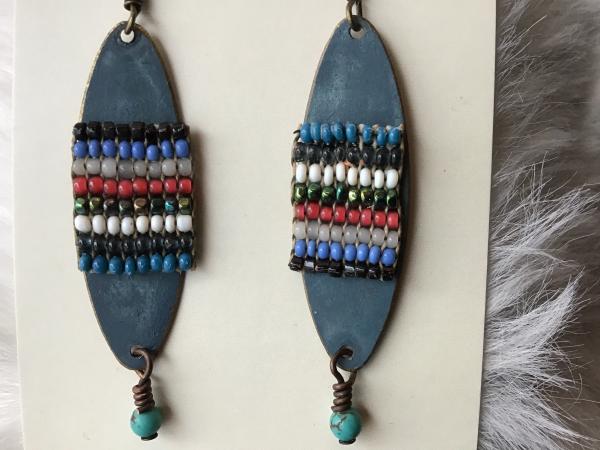 Earring Vintage Blue Enamel, American Indian Peyote picture