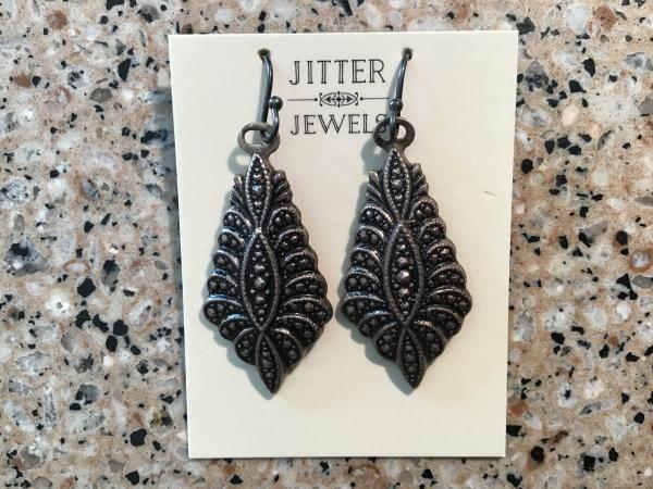 Earring repurposed vintage antiqued silver marcasite