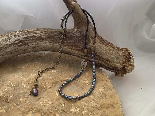 Leather, Bronze, Freshwater Pearl, Sterling Silver “HOPE” bead picture