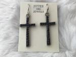 Earring black seed inlay Cross