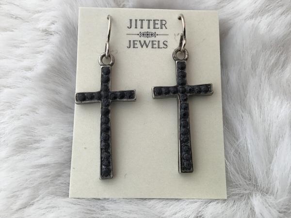 Earring black seed inlay Cross picture