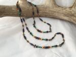 Necklace, Navy Enamel,Turquoise, yellow Calcite, Carnelian