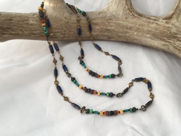 Necklace, Navy Enamel,Turquoise, yellow Calcite, Carnelian