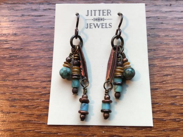 Earring Antiqued bronze, Turquoise, Bone Heishi’s, picture