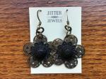 Earring Vintage repurposed black and bronze filagree flower