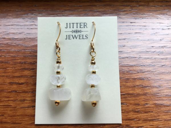Earring raw white crystal quartz and gold