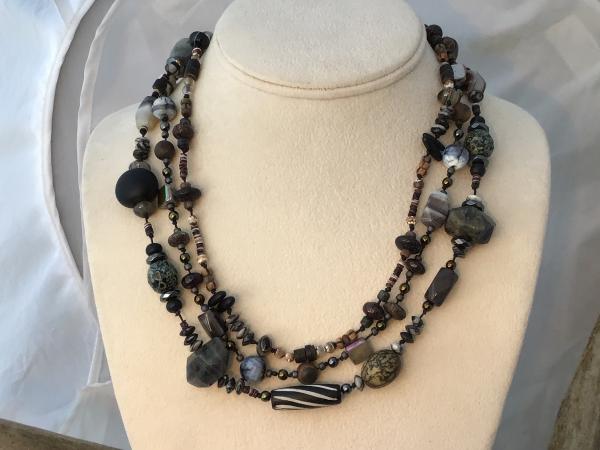 Necklace, Hand Knotted, triple strand black picture