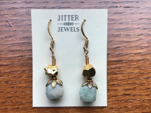 Earring, Larimar and gold nugget