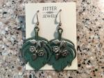 Earring repurposed vintage silver floral over turquoise enamel leaf