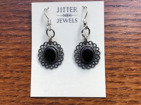 Earring repurposed vintage black onyx filagree picture