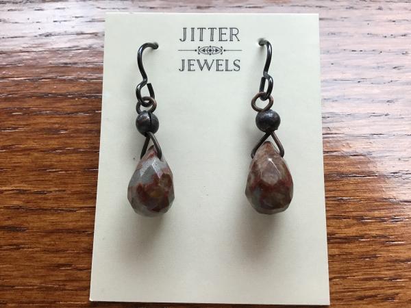 Earring of Red Poppy Jasper and blackened copper picture