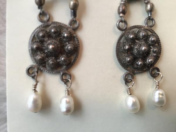 Earring Sterling Silver Filagree, pearls picture