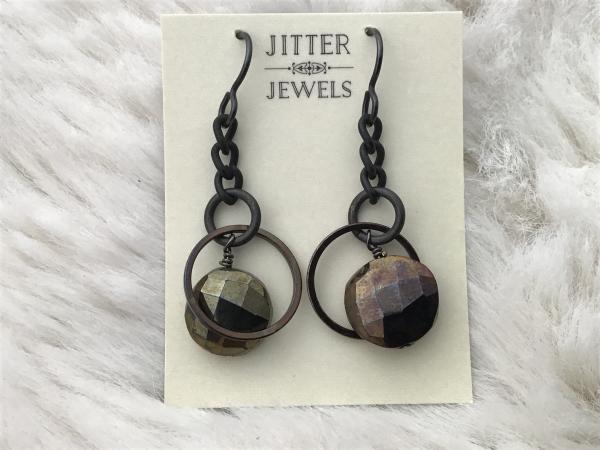 Earring, Crystal Bronze disk, Blackened