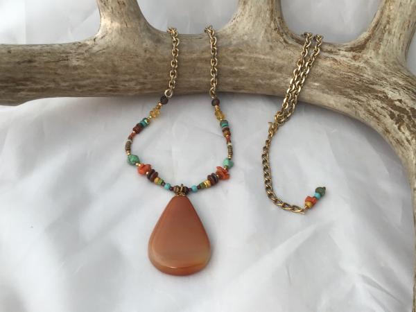 Necklace, Carnelian, Vintage chain, Turquoise, Coral, Garnet picture