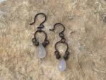 Earring Moonstone, Blackened,  Hand Forged