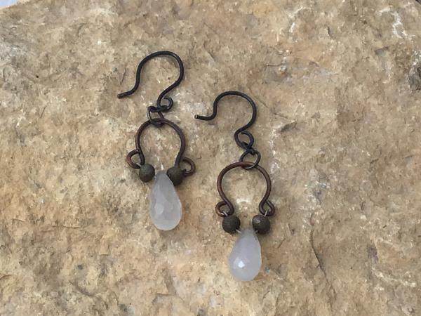 Earring Moonstone, Blackened,  Hand Forged picture