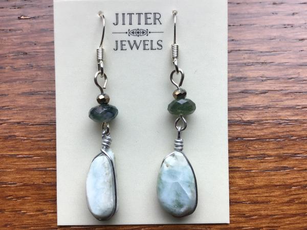 Earring of Larimar and Moss Agate