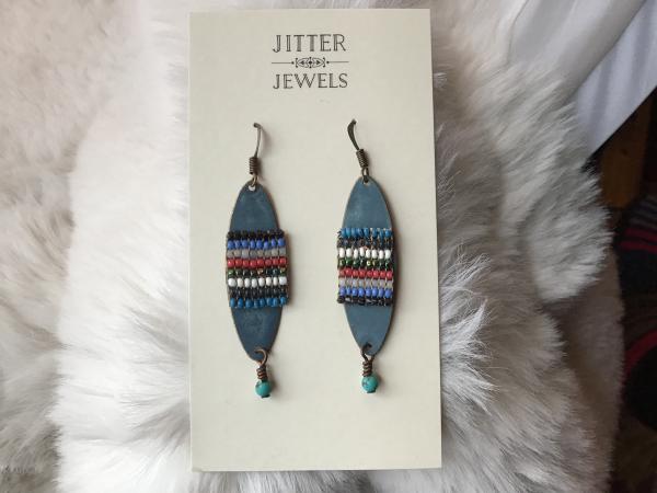 Earring Vintage Blue Enamel, American Indian Peyote picture