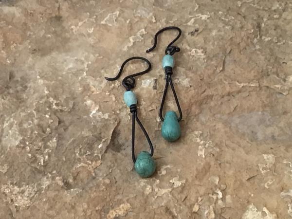 Blackened, Hand Forged, Turquoise colored Magnesite