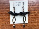 Earring vintage repurposed black carved bird