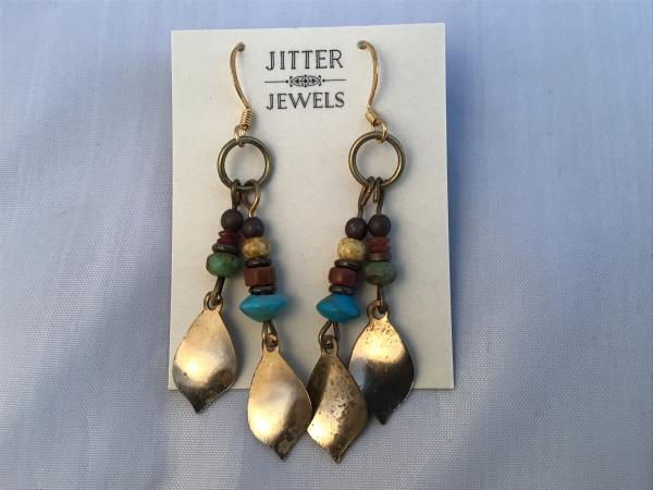 Earring seed beads and vintage gold leaves