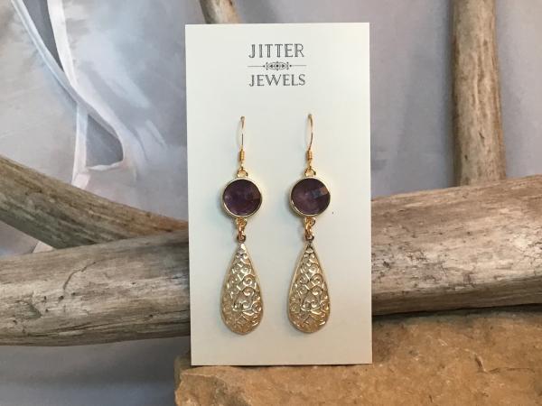 Earring, amethyst, Vintage drop