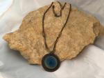 Necklace Vintage Blue Enamel disk