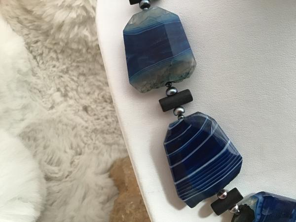Necklace, Blue Agate, blackened picture
