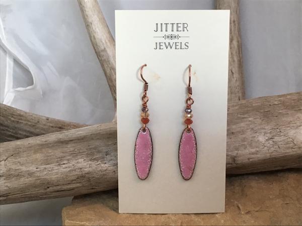 Earring, Vintage pink enamel, carnelian and quartz