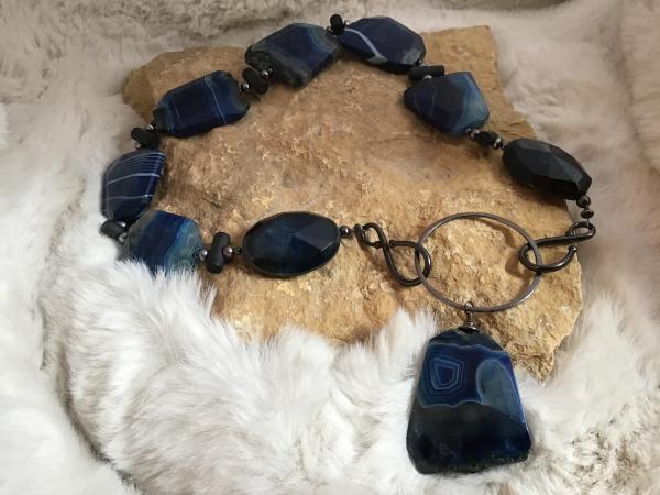 Necklace, Blue Agate, blackened picture