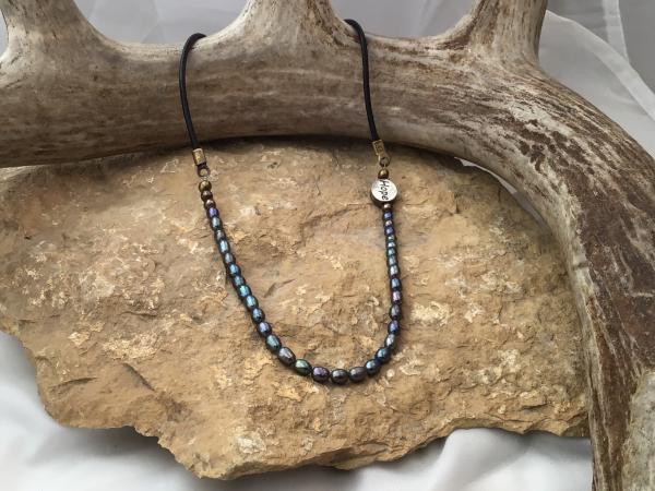 Leather, Bronze, Freshwater Pearl, Sterling Silver “HOPE” bead picture