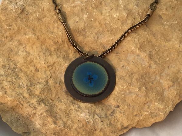 Necklace Vintage Blue Enamel disk picture