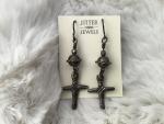 Earring Christian Pewter Cross