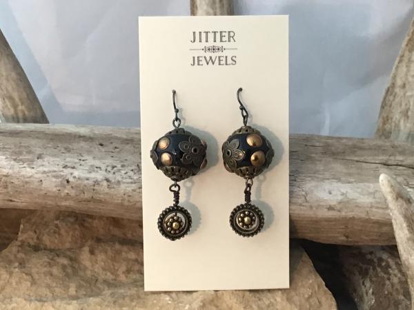 Earring, Nepal, Tibetan Inlay bead