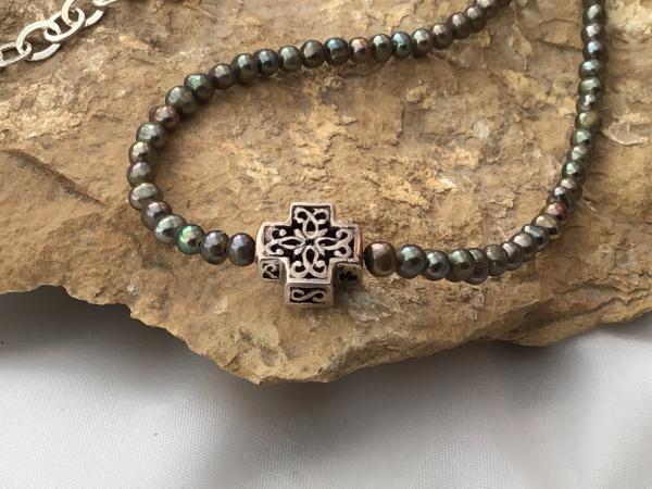Fresh water Pearl, Sterling Silver Cross, and “FAITH” Bead picture