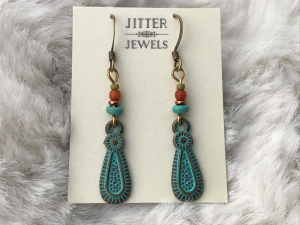 Earring verdigris charm and seed bead picture