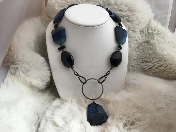 Necklace, Blue Agate, blackened