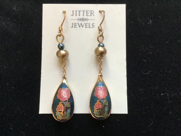 Earring repurposed vintage cloisonné picture