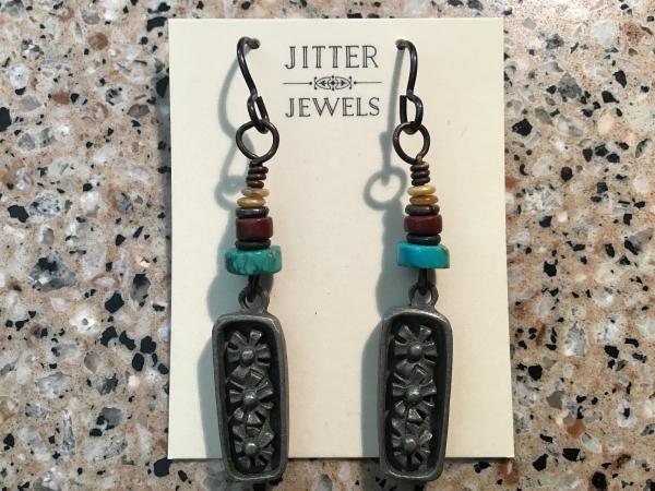 Earring repurposed vintage pewter and turquoise