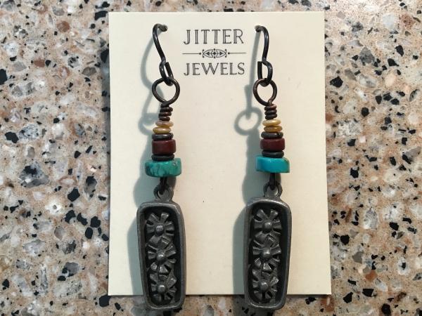 Earring repurposed vintage pewter and turquoise picture