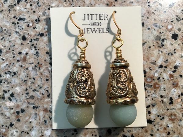 Earring repurposed vintage antiqued gold and jade picture