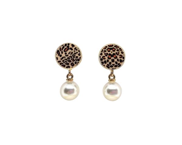 Leopard Studs with Drop Pearls