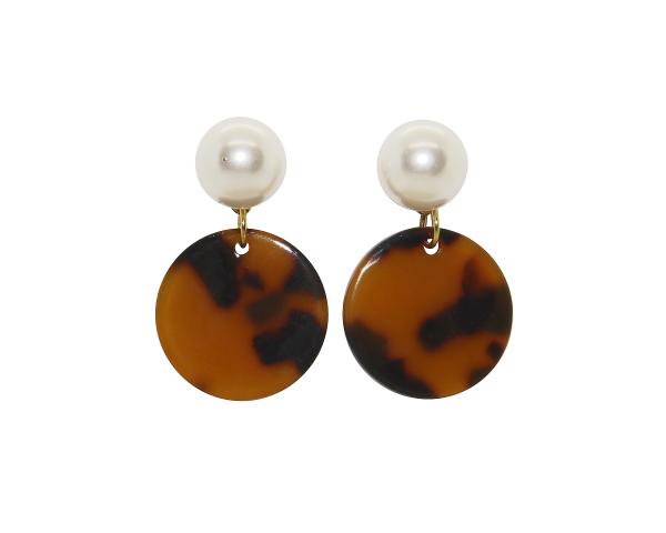 Pearl Stud Tortoise Drop Earrings | Large picture