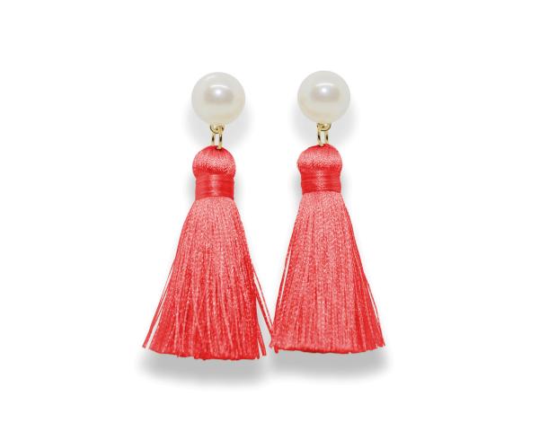Pearl Tassel Earrings | Bright Coral