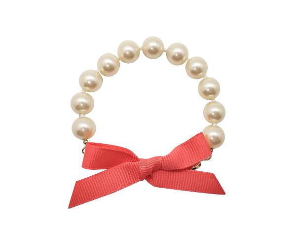 Bright Coral Bow Pearl Bracelet