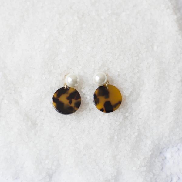 Pearl Stud Tortoise Drop Earrings | Large picture