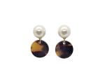 Pearl Stud Tortoise Drop Earrings | Small