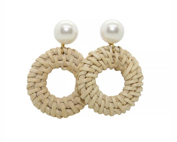 Pearl Stud Earrings with Rattan Circle picture